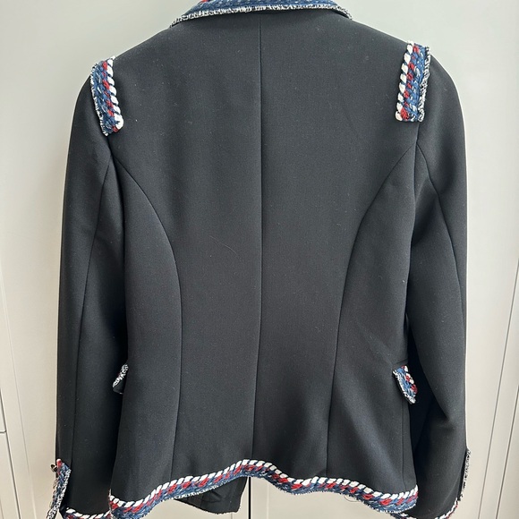 Joliee Paris black blazer with navy, red and white tweed trimming - Picture 4 of 5